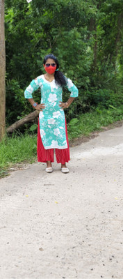TRENDYNS Women Floral Print, Printed Straight Kurta(Light Blue)