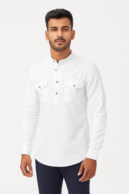 CROWNTAIL Men Solid Straight Kurta(White)