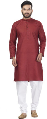 OMKAR EN TRENDS Men Printed Straight Kurta(Maroon)
