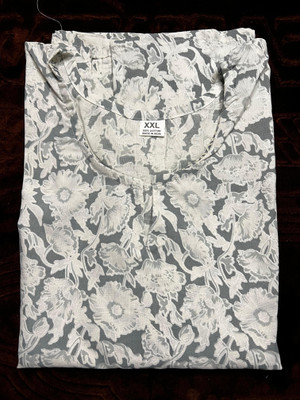 HACREATIONS Women Floral Print, Block Print, Printed Straight Kurta(Grey)