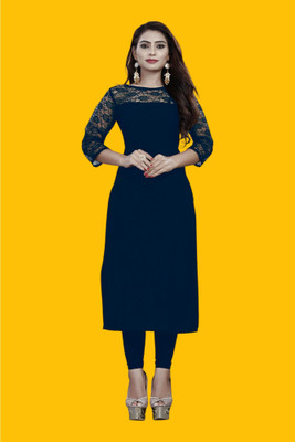 Maheshvi Women Solid Straight Kurta(Dark Blue)
