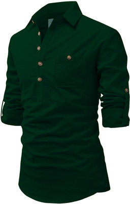 HOC's Men Solid A-line Kurta(Green)