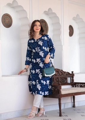 SAMOTA CREATION Women Printed A-line Kurta(Blue)