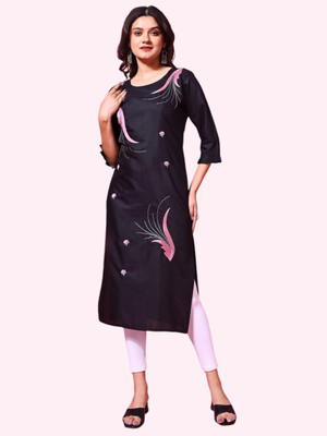 U CREATION Women Printed Straight Kurta(Black)