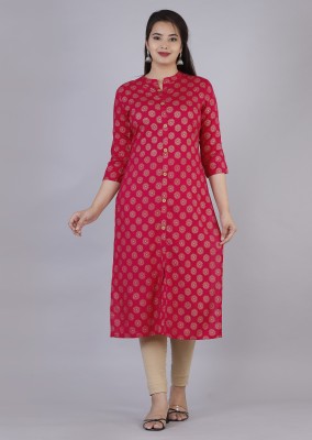 BADTHUNIA FAB Women Printed Straight Kurta(Pink)