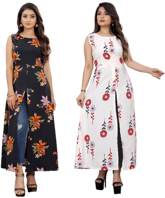 Modli 20 Fashion Women Printed Frontslit Kurta(White)