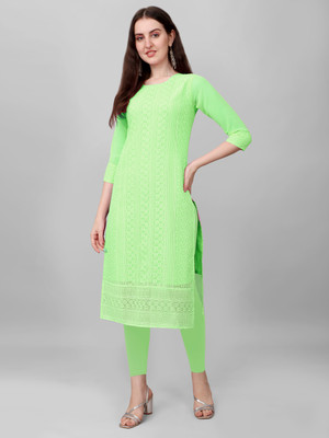 ZAZADIYA IMPEX Women Embroidered Straight Kurta(Green)