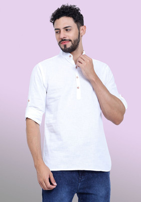 TrendiVastra Men Solid Straight Kurta(White)