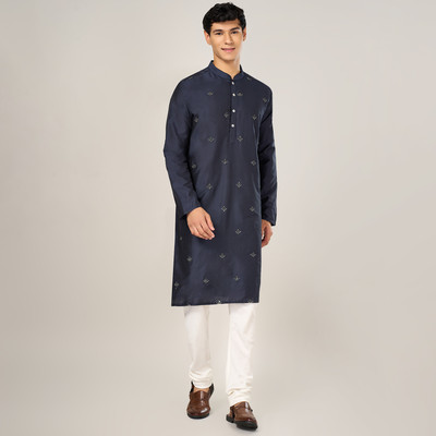 Indus Route by Pantaloons Men Solid A-line Kurta(Blue)