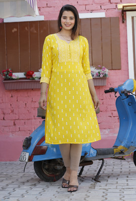 SUBHLAXMI FASHION Women Printed Straight Kurta(Yellow)