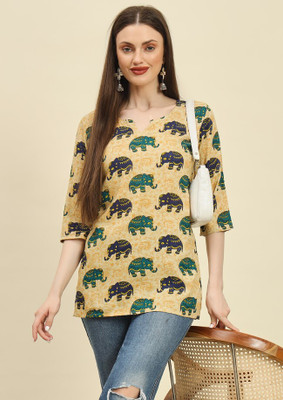 Mialo fashion Women Printed Straight Kurta(Beige)