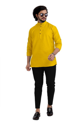 Shree Dutt Creation Men Solid Straight Kurta(Yellow)
