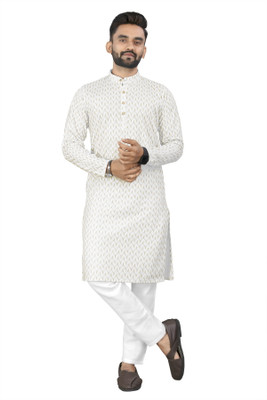 click n buy Men Self Design A-line Kurta(White)