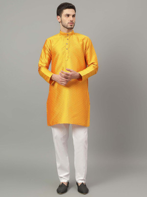 Yugnik Men Woven Design A-line Kurta(Yellow)