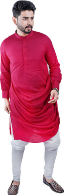 DRESSED UP DIVAS Men Solid High Low Kurta(Pink)