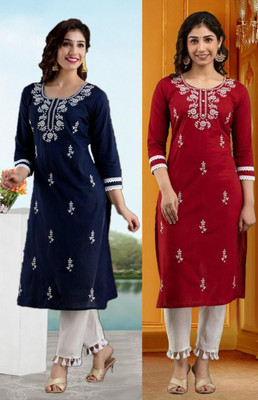 SISTO Women Chikan Embroidery A-line Kurta(Multicolor)