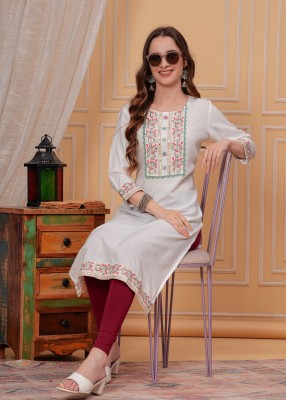 RJ SHYAM FASHION Women Embroidered Straight Kurta(White)