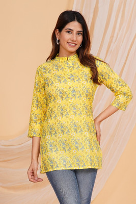 Classy Creation Women Floral Print A-line Kurta(Yellow)