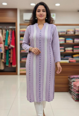 Fashion Point Women Solid, Kalamkari Straight Kurta(Purple)