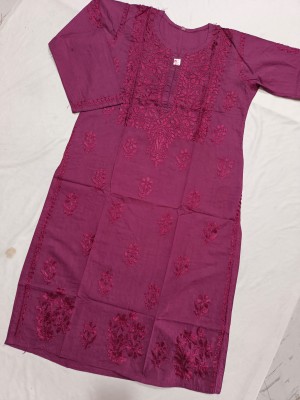 Adab chikan handicraft Women Chikan Embroidery A-line Kurta(Maroon)