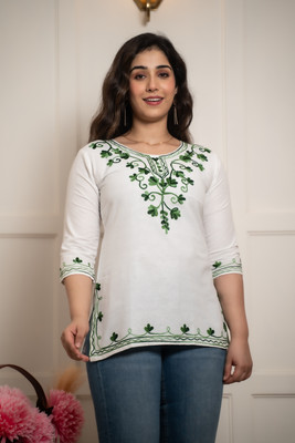 Andheriyas Women Embroidered Straight Kurta(White)