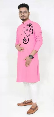 GOLORY Men Solid Straight Kurta(Pink)