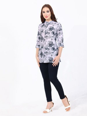 hriday fashion Women Floral Print Ethnic Dress Kurta(Black, White)