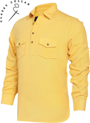 Classycollar By Liferoads Men Solid Pathani Kurta(Yellow)