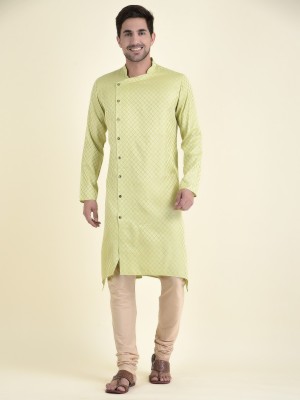 Tabard Men Self Design Straight Kurta(Green)