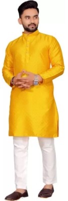 JAYARAM FASHION Men Printed Straight Kurta(Yellow)