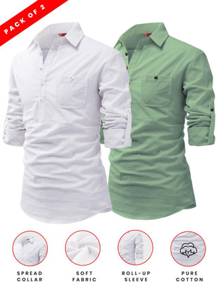 FireFish Men Solid A-line Kurta(Light Green)