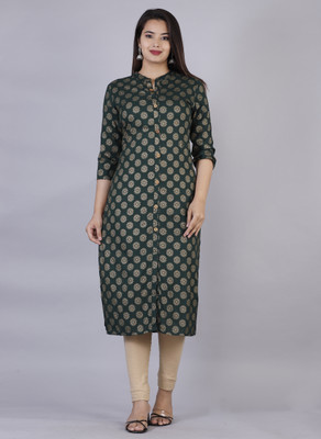 BADTHUNIA FAB Women Printed Straight Kurta(Green)