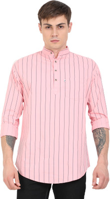 AIDAN PAUL Men Striped Straight Kurta(Pink)