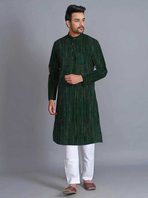 Faishonhouse Men Self Design A-line Kurta(Dark Green)