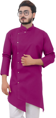 Tibra Collection Men Solid Asymmetric Kurta(Purple)