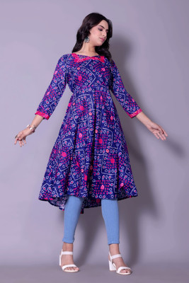 Bharat Origin Women Self Design Anarkali Kurta(Pink)