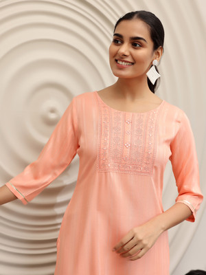 LIBAS Women Embellished Straight Kurta(Pink)