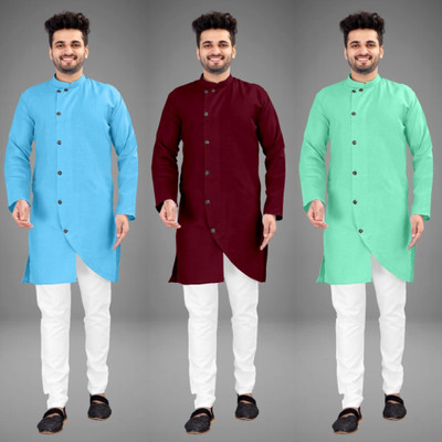 DIAMOND CLUSTER Men Self Design Trail Cut Kurta(Multicolor)