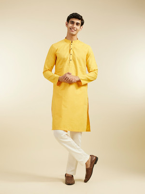DIWAS by Manyavar Men Self Design Straight Kurta(Yellow)