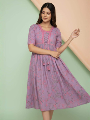 stitch haven Women Floral Print, Embroidered, Printed Anarkali Kurta(Pink)