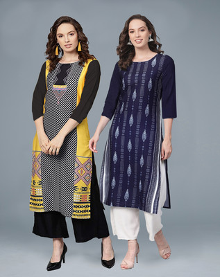 SERAPHINA STYLE Women Printed Straight Kurta(Yellow)