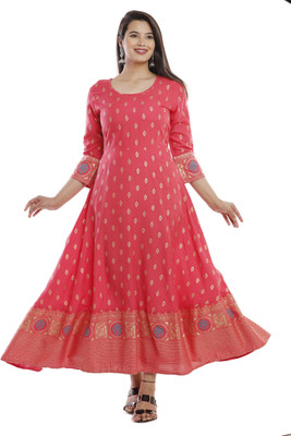 Well style Women Printed Anarkali Kurta(Pink)