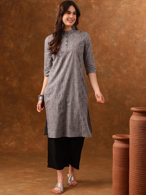ANOUK Women Self Design Straight Kurta(Grey)