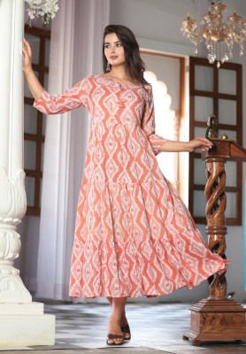 SHRI RADHARANI CREATION Women Printed Anarkali Kurta(Orange, White)