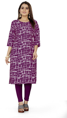 zindora Women Printed Straight Kurta(Purple)
