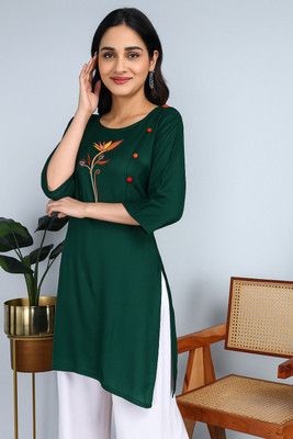 Anvi creation Women Embroidered Straight Kurta(Dark Green)
