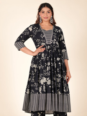 Aramya Women Printed Anarkali Kurta(Blue)