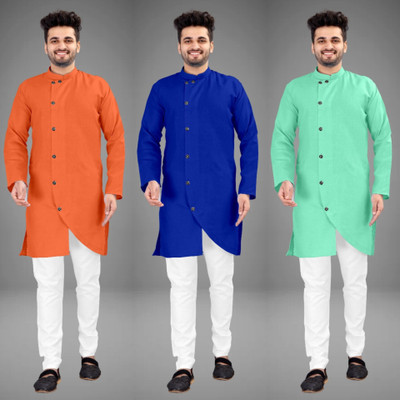 DIAMOND CLUSTER Men Solid Trail Cut Kurta(Multicolor)