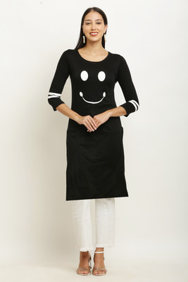 Purser Women Printed A-line Kurta(Black)