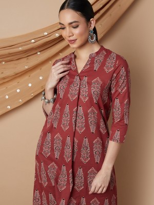 Melange by Lifestyle Women Printed Straight Kurta(Maroon)